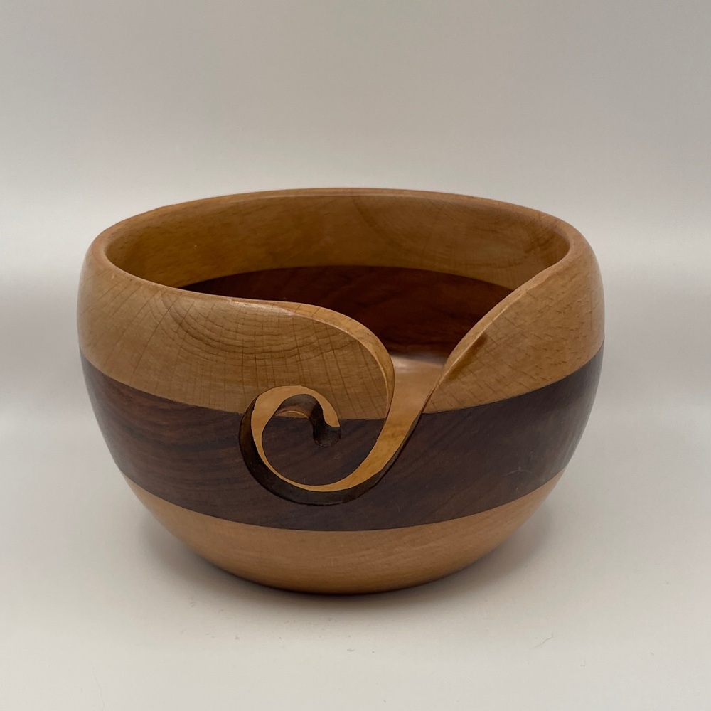 Striped Wood Yarn Bowl. Designed to keep Yarn Organized and Tangle Free